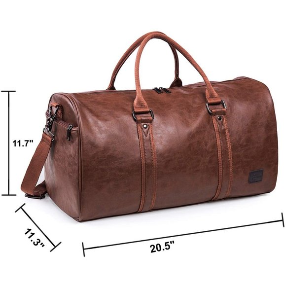 PU Leather Travel Bag with Shoe Pouch -Waterproof Weekender - Large Duffel Bag - Picture 5 of 6